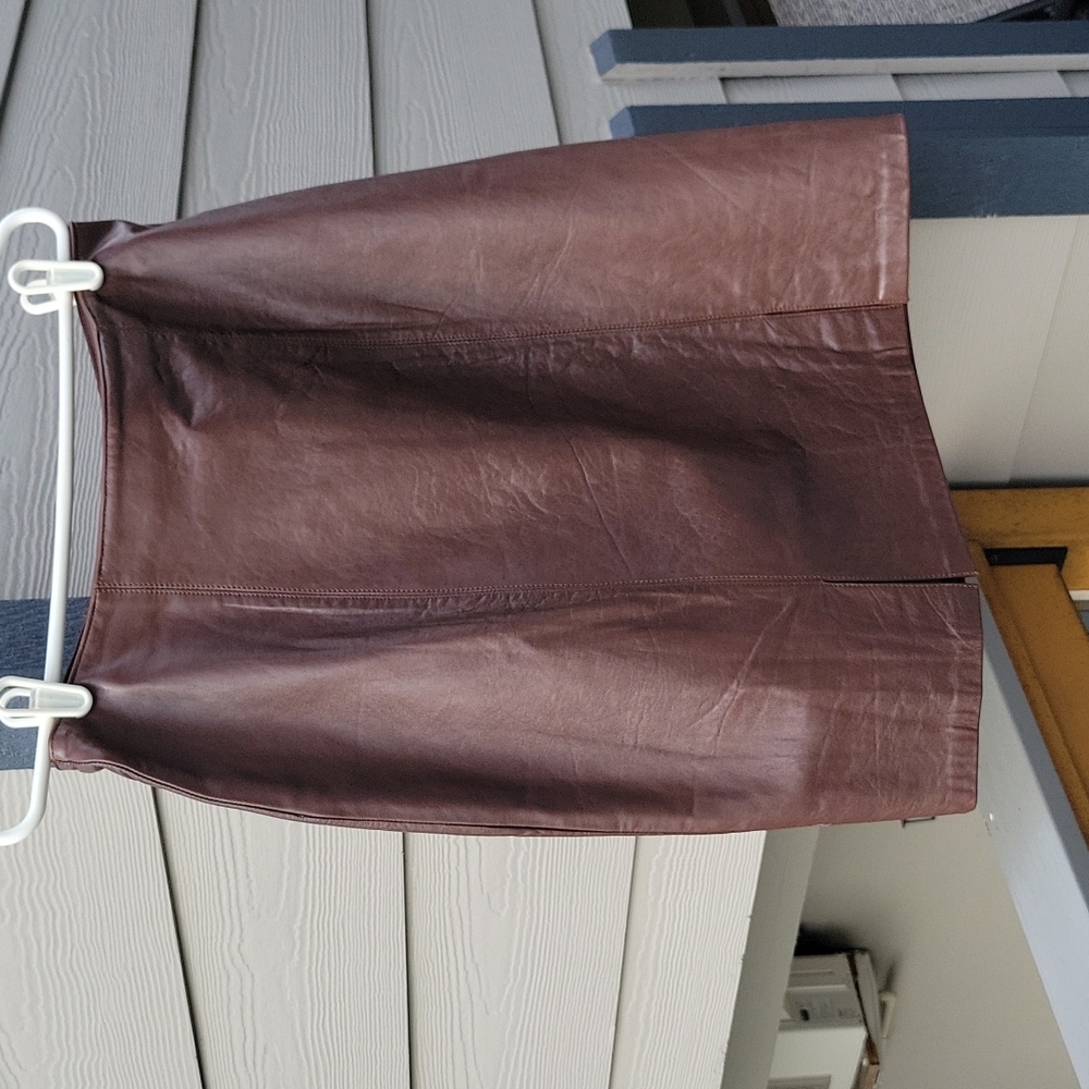Brown Leather Firenze Santa Barbara Vintage Skirt Size 10